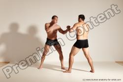 Underwear Fighting Man - Man White Muscular Short Brown Dynamic poses Academic